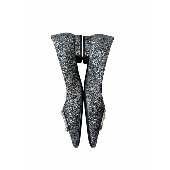 Kate Spade Buckle Up Glitter Flats Black Silver 10.5 Point Toe - Picture 3 of 9